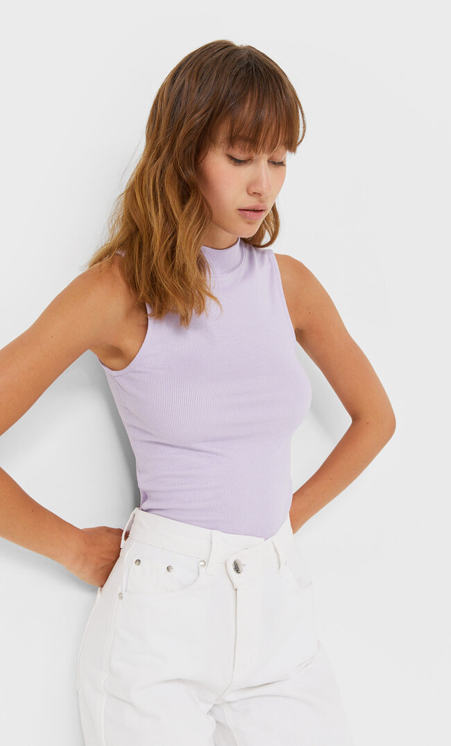 

Stradivarius Koszulka Basic Z Półgolfem Liliowy M