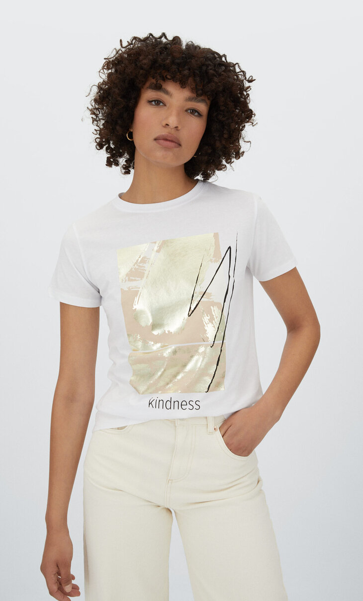 Camiseta manga corta foil | Stradivarius España