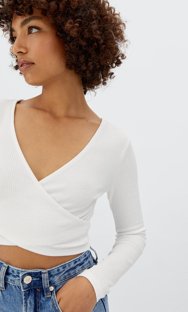 

Stradivarius Top In Wickeloptik Vanille S