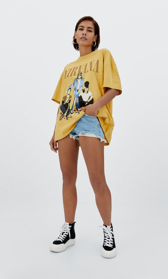 Stradivarius Shirt Nirvana Ocker Xl
