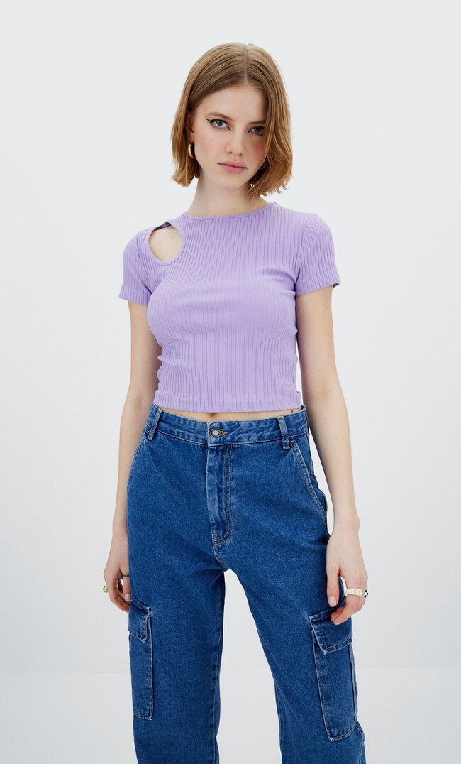 

Stradivarius Shirt Mit Cut-Outs Malvenfarben M