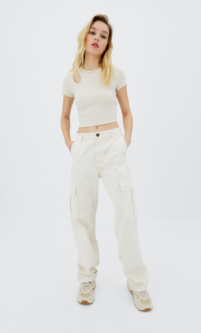 

Stradivarius T-Shirt Mit Cut-Outs Steingrau S