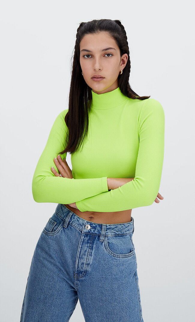 Stradivarius Nahtloses Shirt Grün M