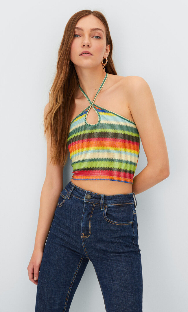 

Stradivarius Melanżowy Top Z Wycięciem Zielony Xl