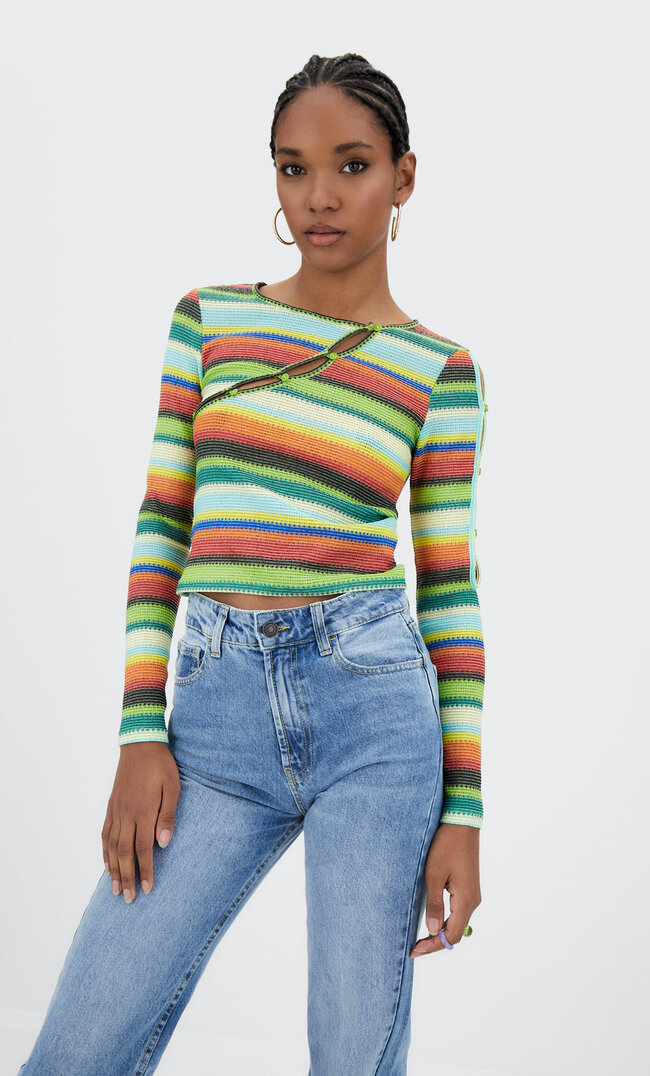 

Stradivarius Space-Dye-Shirt Mit Knöpfen Grün L