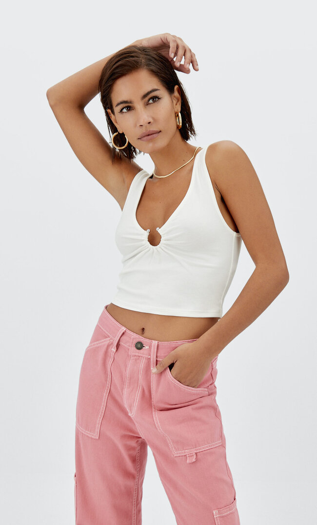 

Stradivarius Top Na Ramiączkach Z Kółkiem Ecru Xs