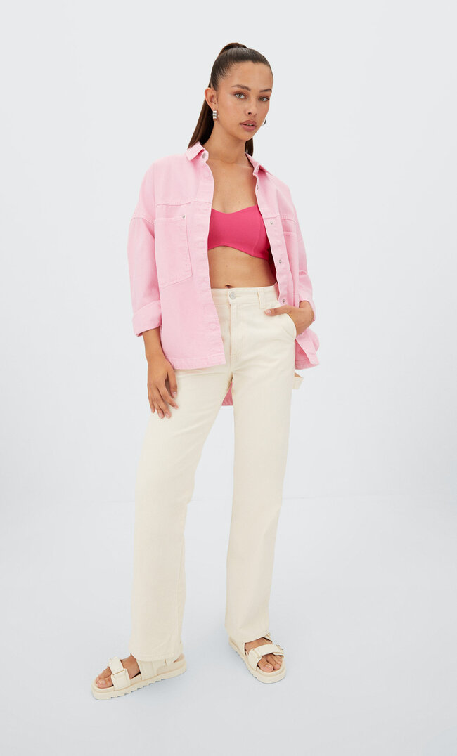

Stradivarius Top Mit Ziernähten Neonrosa Xs