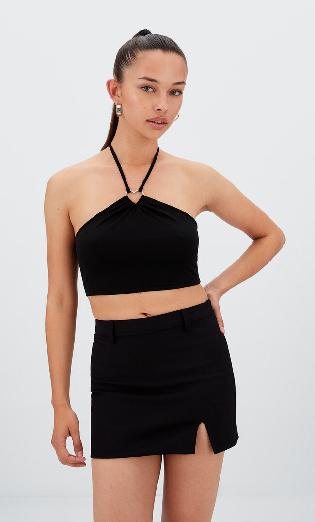 

Stradivarius Top Mit Ring In Herzform Schwarz L
