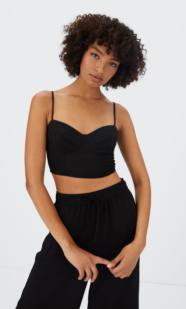 

Stradivarius Rustikales Corsage-Bustier Schwarz M