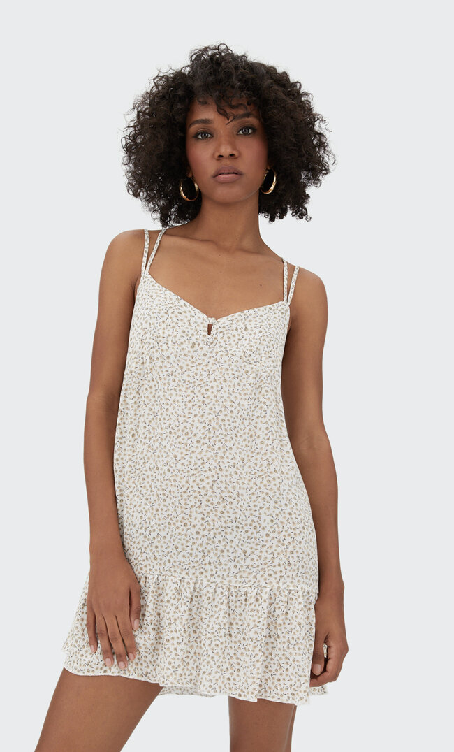 Stradivarius Kleid Mit Blumenprint Ecru M