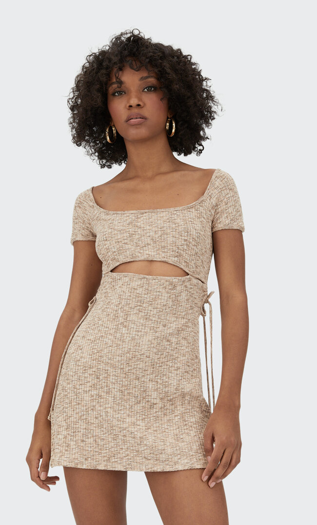 

Stradivarius Kleid Mit Kurzen Ärmeln Und Cut-Outs Steingrau M
