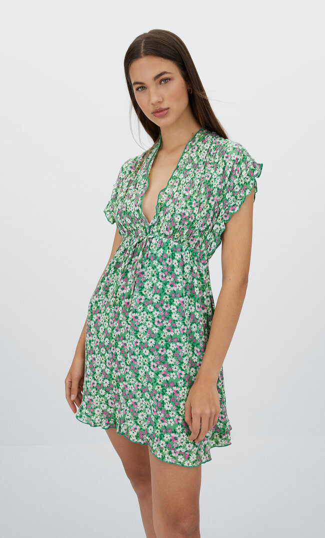 

Stradivarius Kurzes Kleid Mit Print Grün Xl