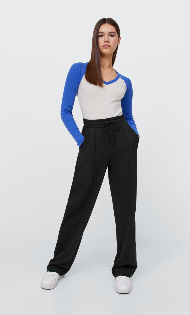 

Stradivarius Straight-Leg-Hose Aus Sweatstoff Schwarz M