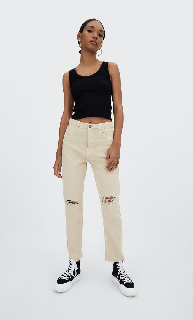

Stradivarius Hose Im Mom-Fit Mit Rissen Steingrau 38