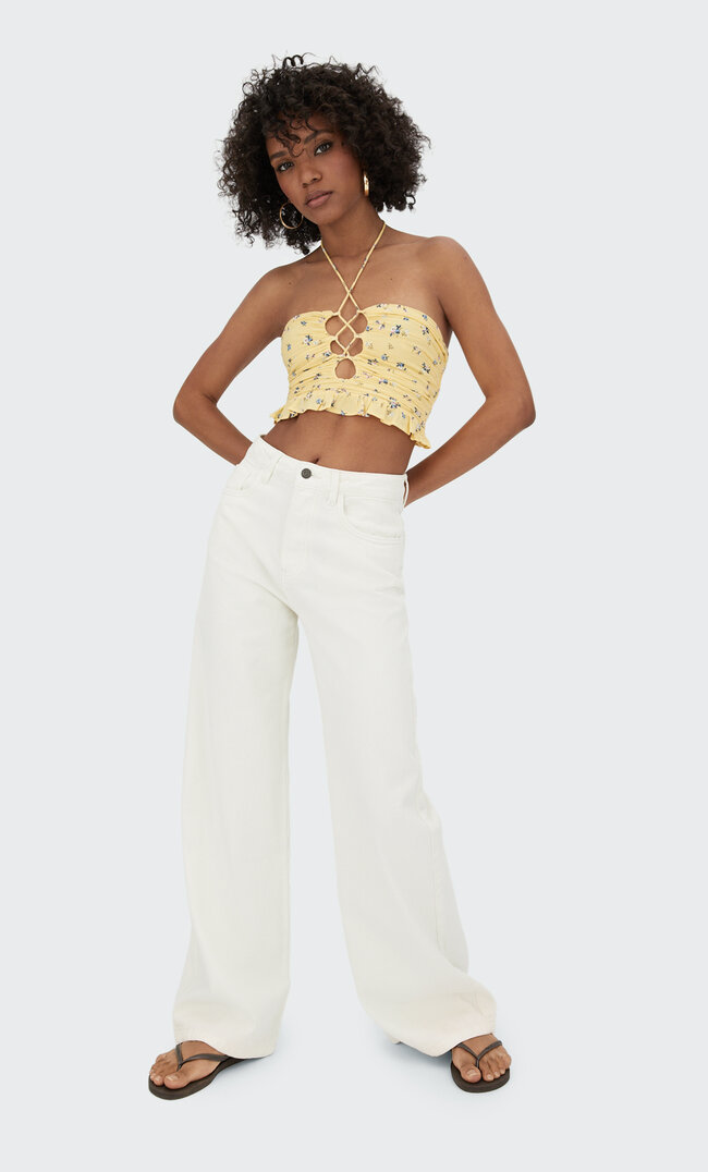 

Stradivarius Wide Leg Hose Ecru 40