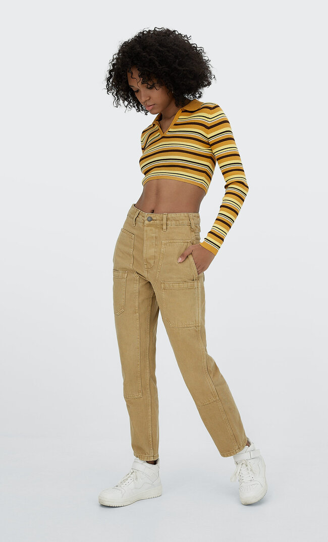 

Stradivarius Workwear-Hose Im Mom-Fit Ocker 34