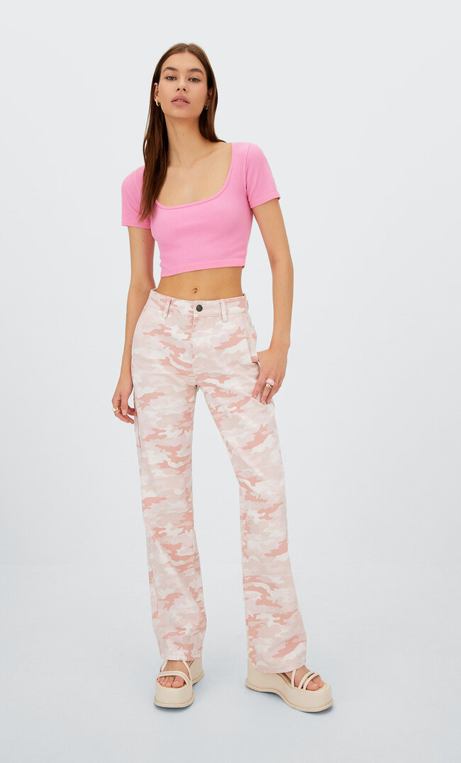 

Stradivarius Gerade Geschnittene Cargohose Mit Print Rosa 32