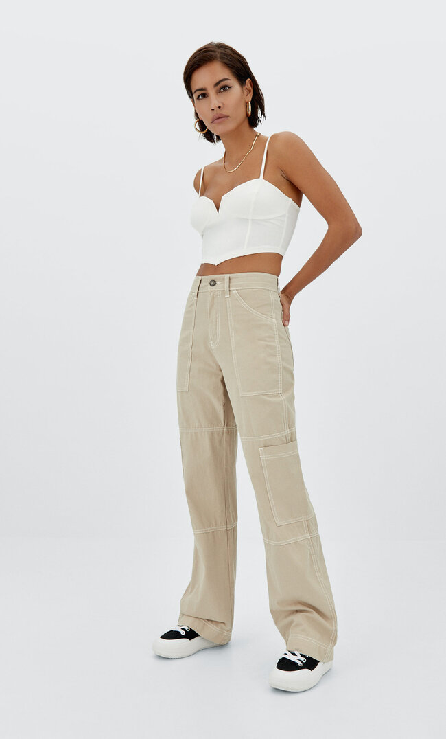 

Stradivarius Cargohose Mit Taschen Steingrau 34
