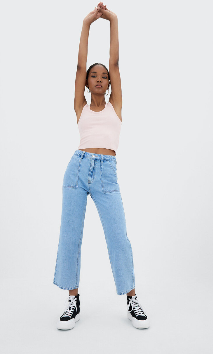 Culotte jeans with patch pockets