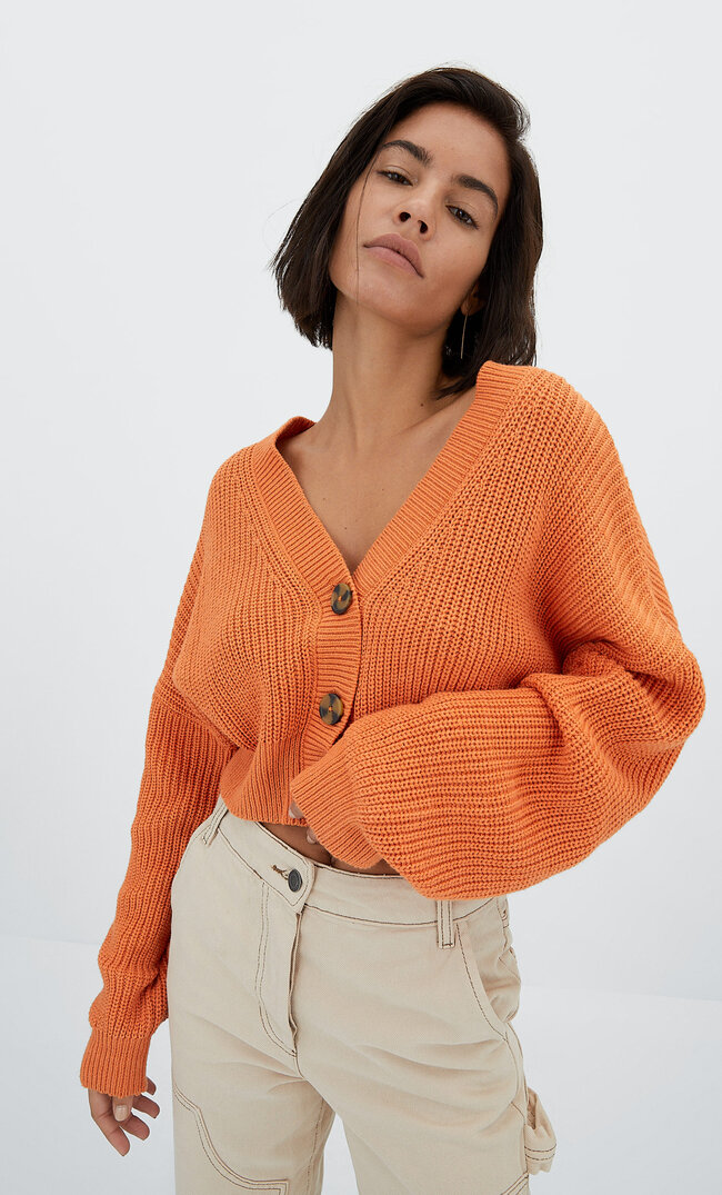 

Stradivarius Basic-Cardigan Im Cropped-Stil Orange Xl
