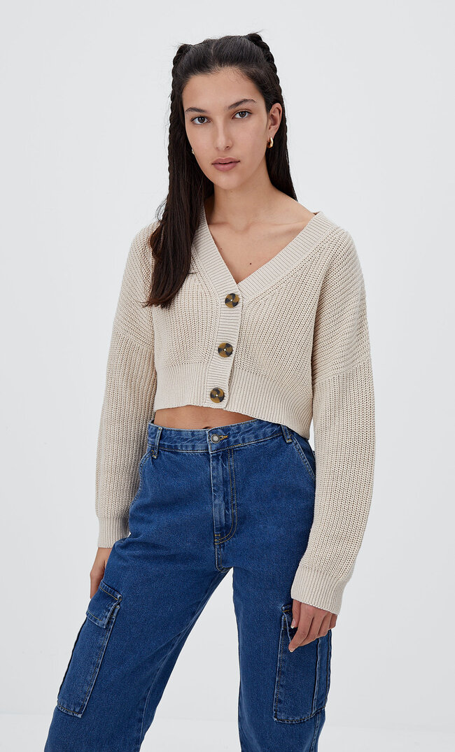 

Stradivarius Krótki Kardigan Basic Szary Xs