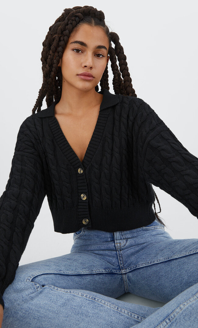 

Stradivarius Cardigan Mit Polokragen Schwarz M