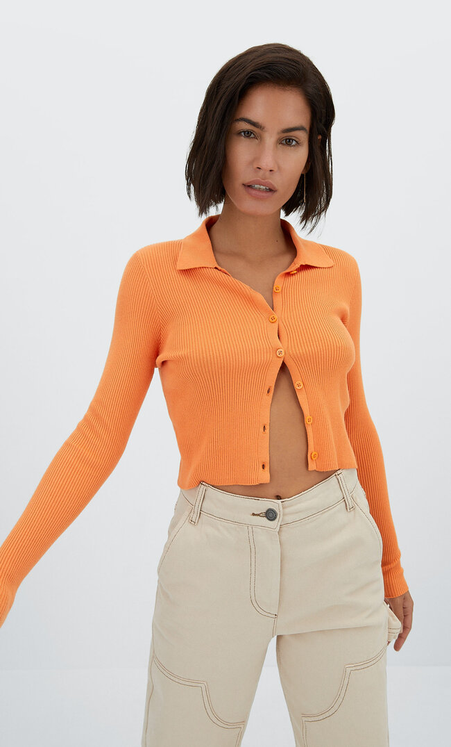 

Stradivarius Cardigan Im Poloshirt-Stil Mit Knöpfen Orange M