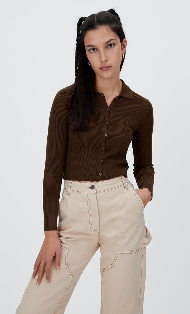 Stradivarius Cardigan Im Poloshirt-Stil Mit Knöpfen Braun Xl