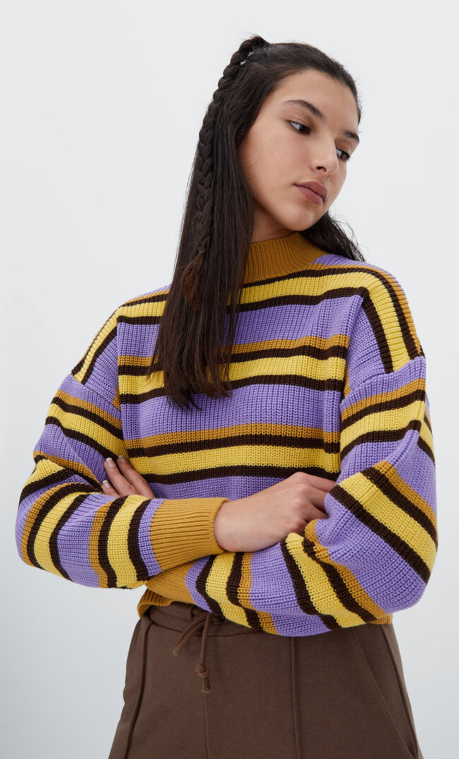 

Stradivarius Luźny Sweter W Paski Szary Xl
