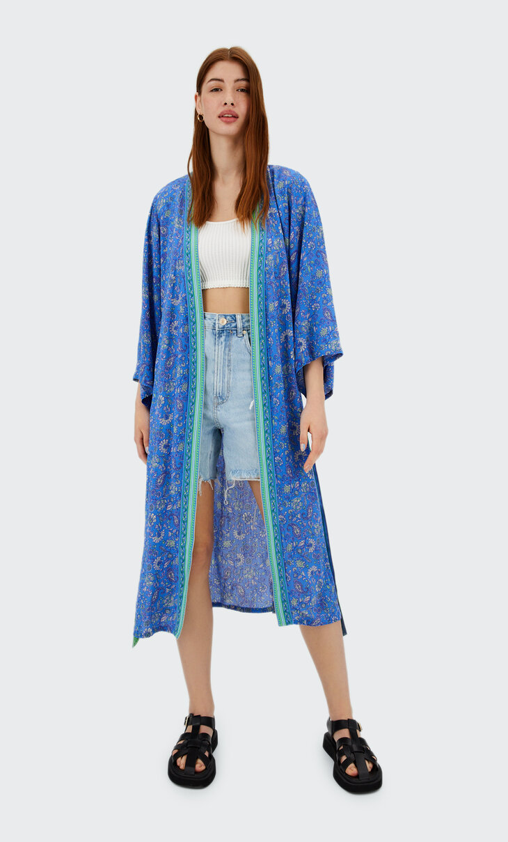 Lange kimono met print