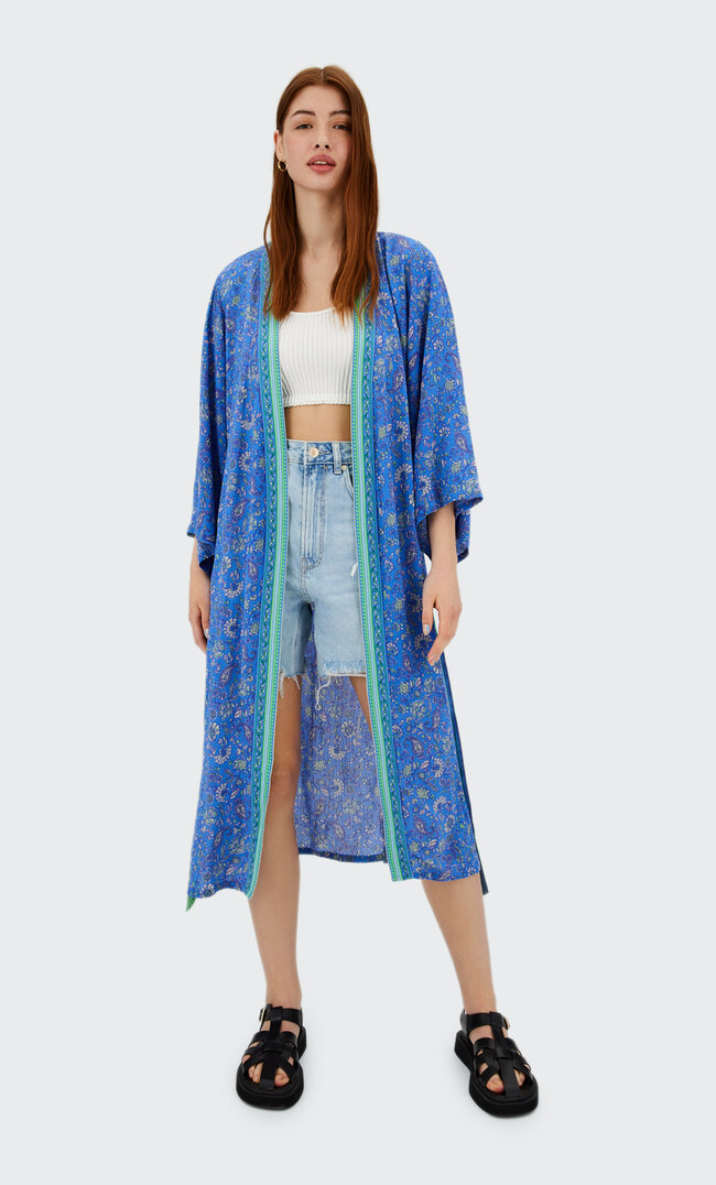 

Stradivarius Langer Kimono Mit Print Elektrisch Blau S