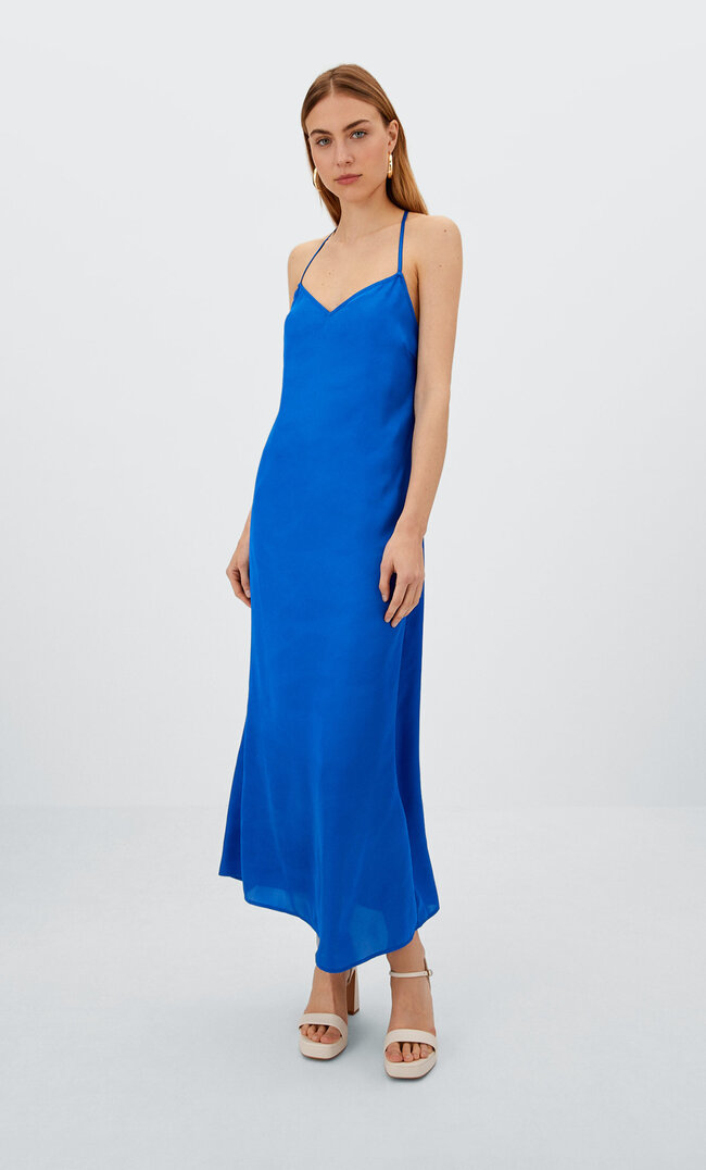 

Stradivarius Midikleid Aus Satin Blau Xs