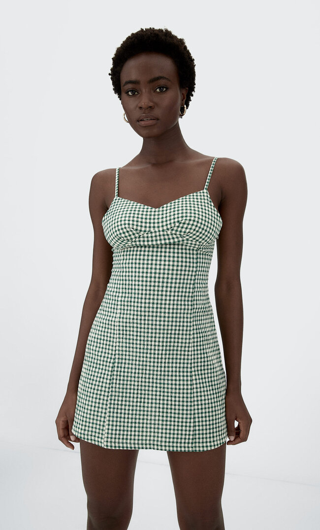 Stradivarius Trägerkleid Mit Vichykaros Grün L
