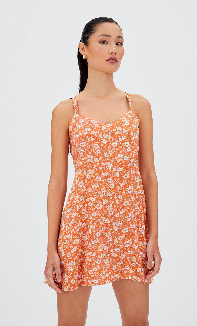 Stradivarius Kurzes Kleid Mit Print Orange S