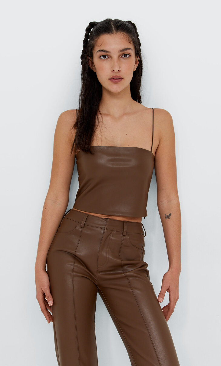 Faux leather crop top
