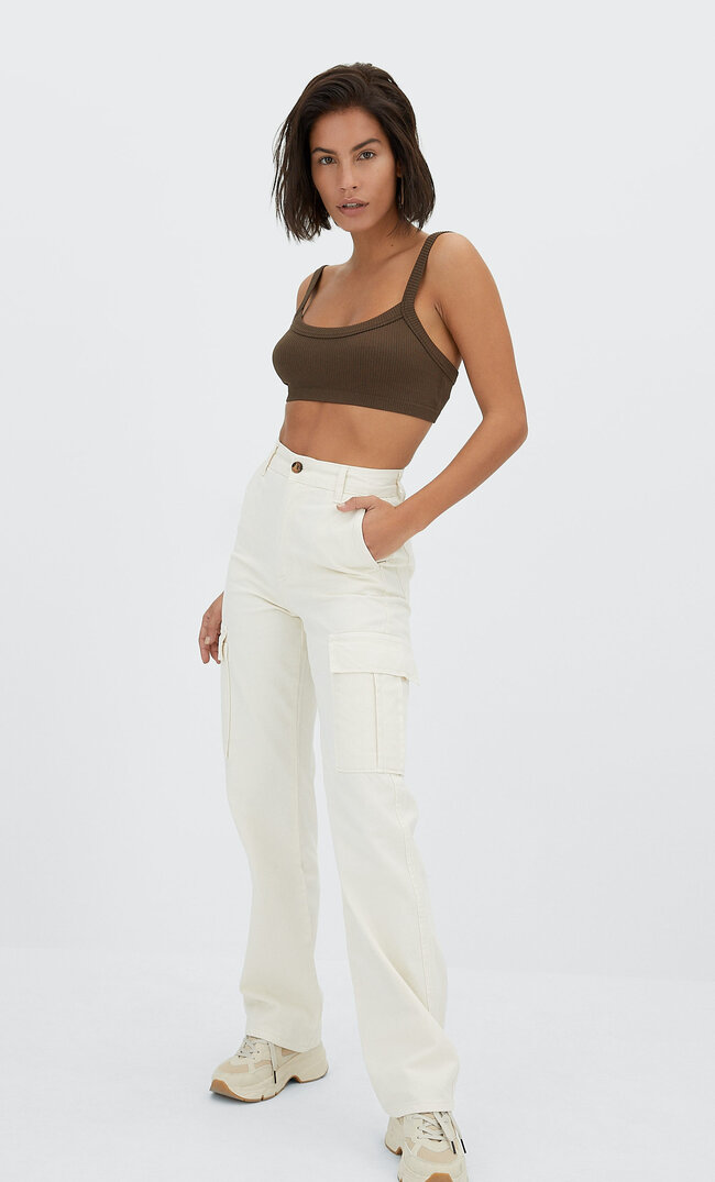 

Stradivarius Cargohose Im Straight-Fit Beige 34