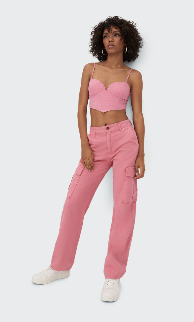 

Stradivarius Cargohose Im Straight-Fit Fuchsia 32