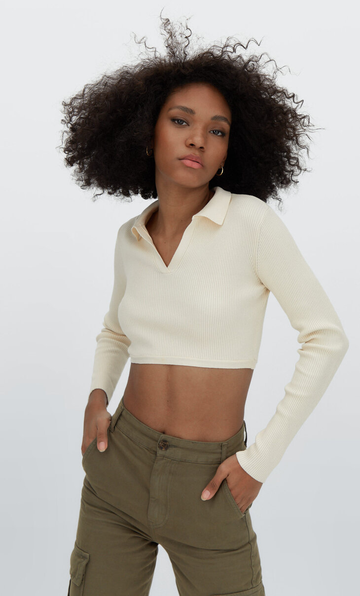 Pull cropped à col polo