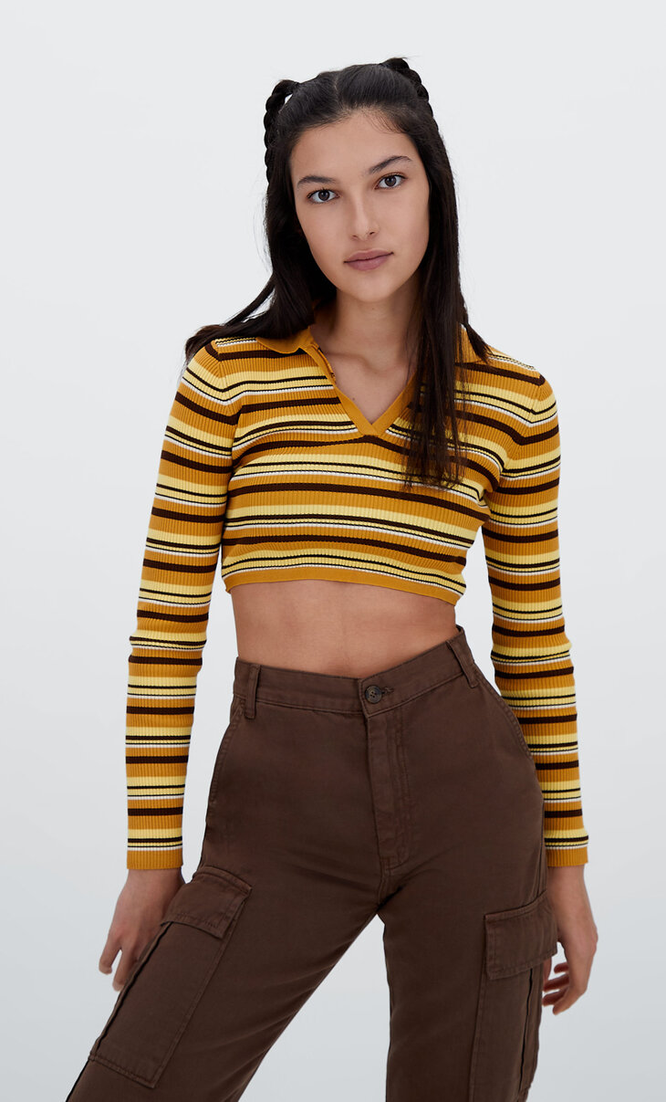 Cropped polo collar jumper