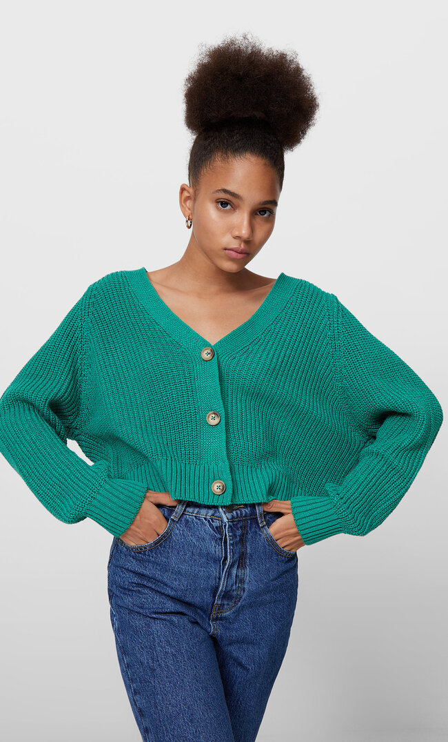 

Stradivarius Basic-Cardigan Mit Knöpfen Grün Xl