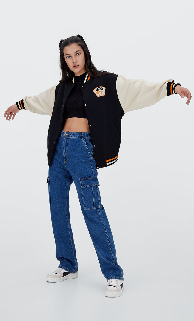 Stradivarius Bowlingjacke Aus Plüsch Schwarz M