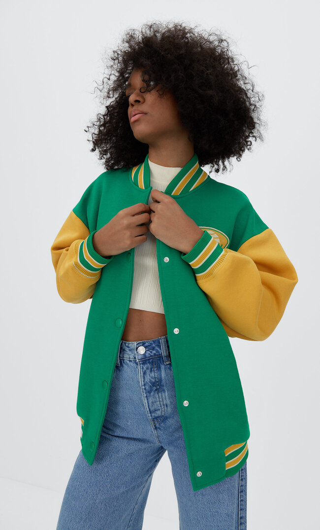

Stradivarius Bowlingjacke Aus Plüsch Grün Xs