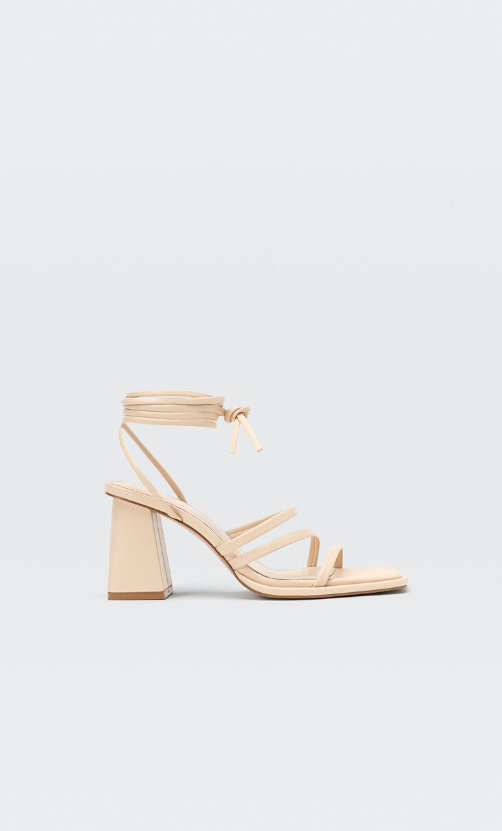 High-heel sandals with tied straps