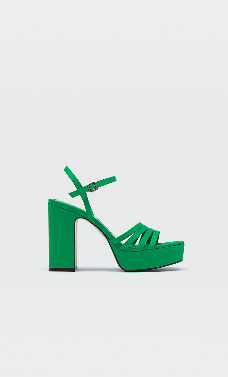 Green heeled platform sandals