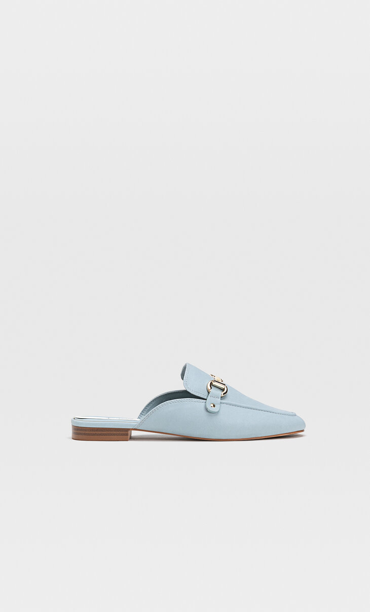 Blue mules with buckle detail