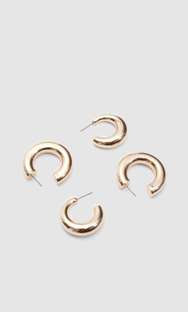 Set of 2 pairs of round hoop earrings