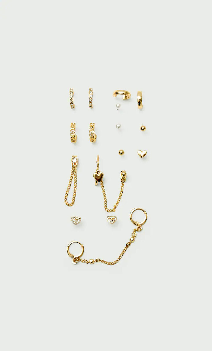 Set of 9 pairs of hoop and chain earrings