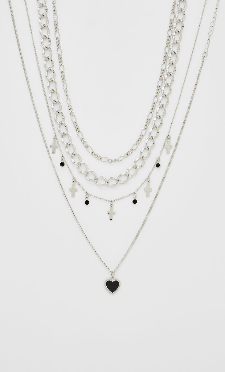 4er-Set Halsketten mit Herz und Kreuzen