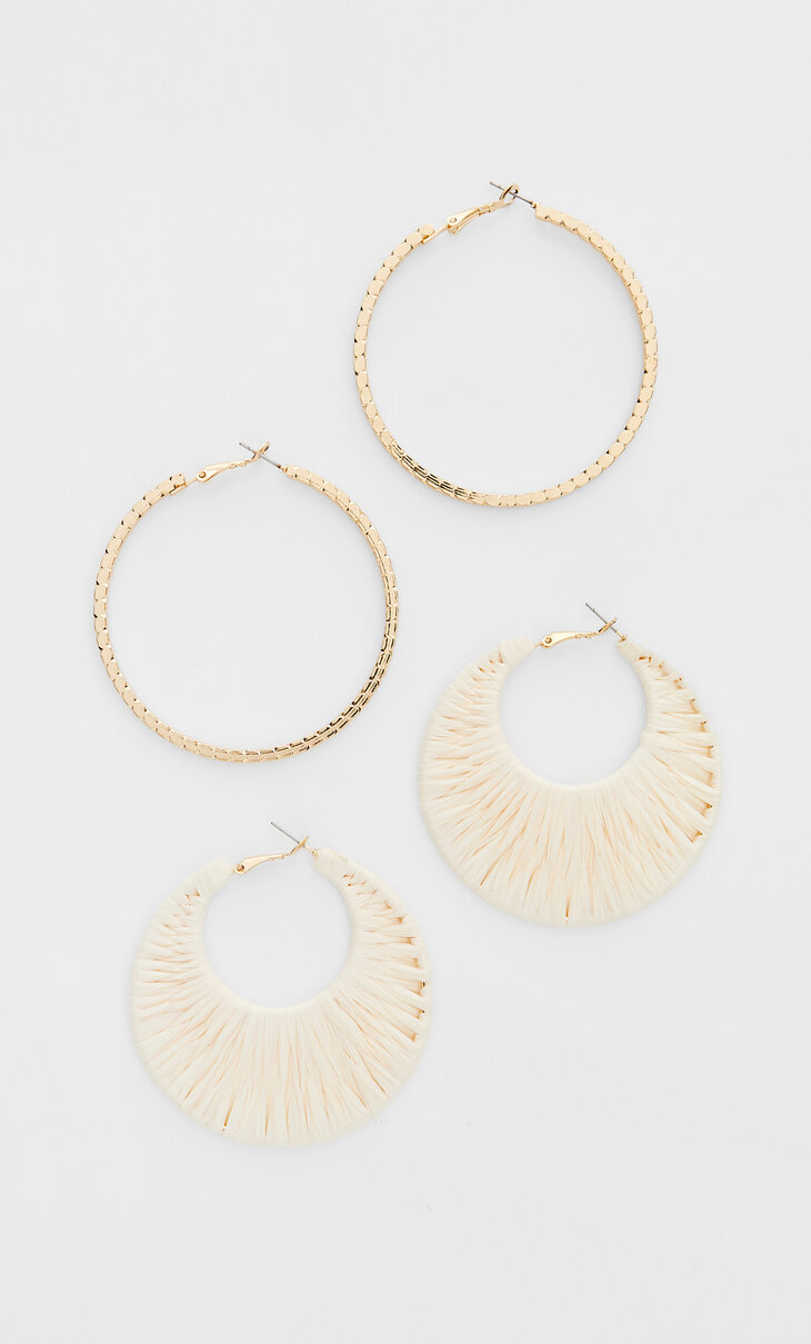 Set of 2 pairs of raffia half-moon earrings