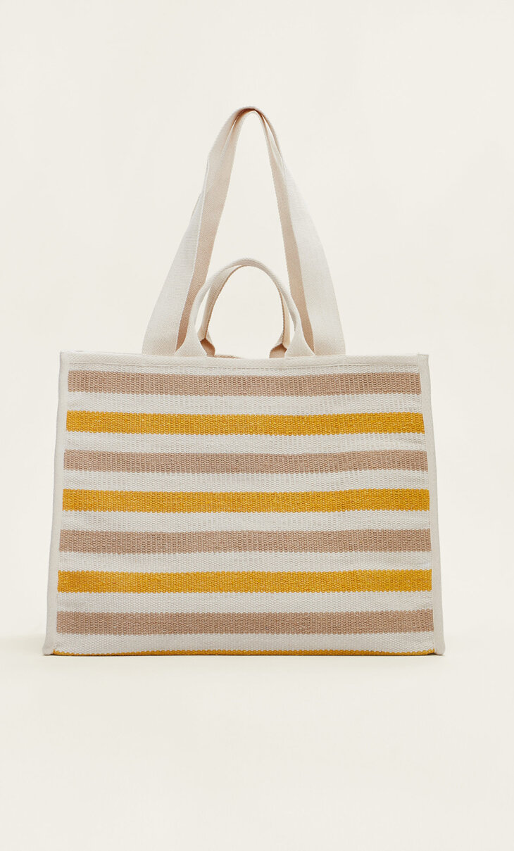 Coloured striped cotton tote bag